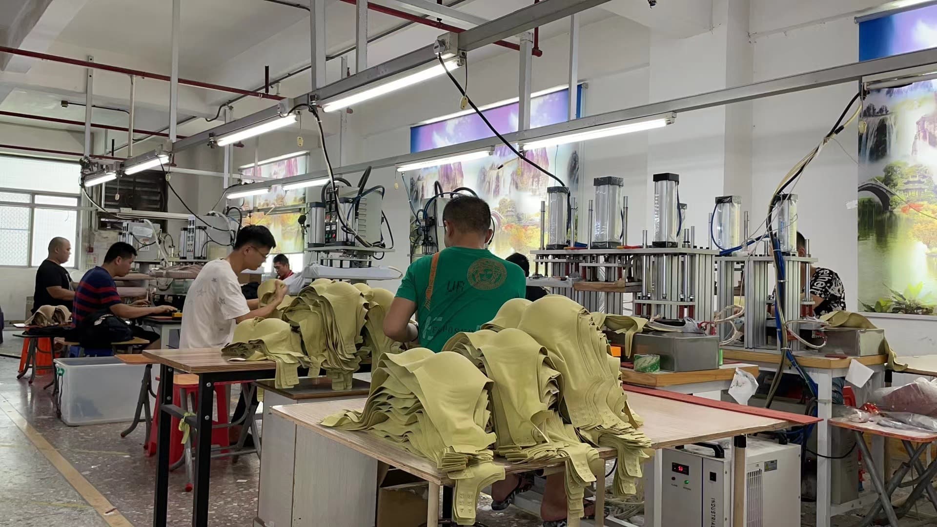 Xinnishi team preparing lingerie fabric components and trims